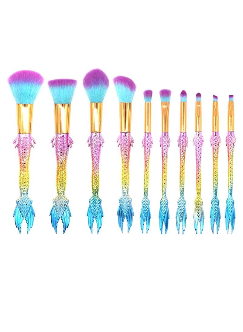 طقم فرش مستحضرات تجميل على شكل عروس البحر مكون من 10 قطع متعدد الألوان - Image 1