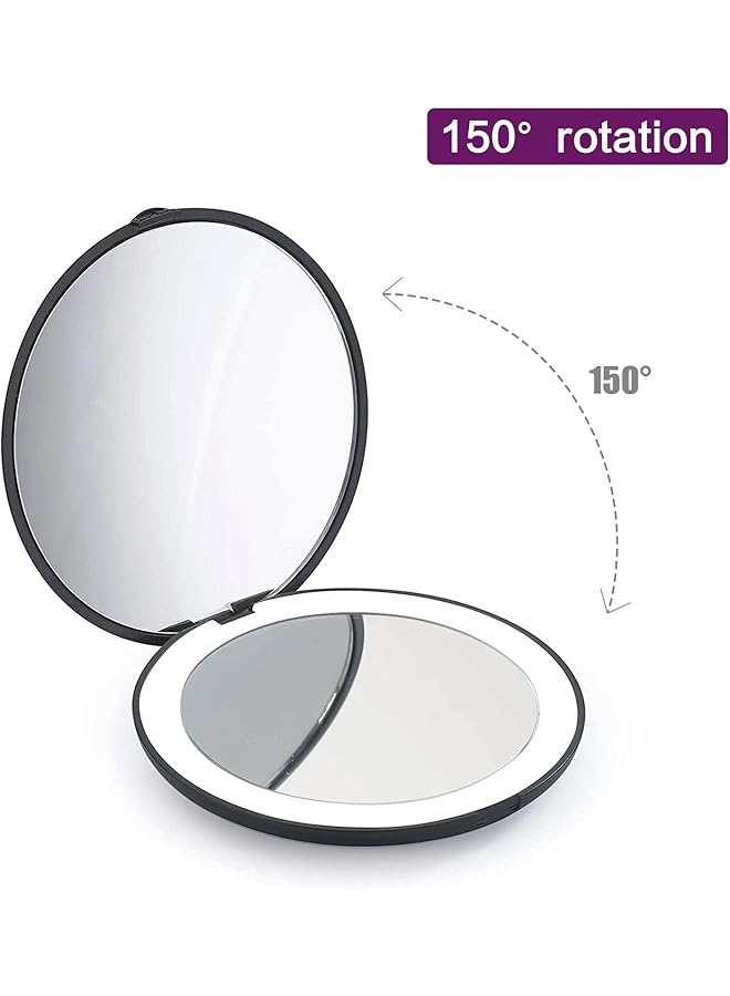 erorex Led Lighted Travel Makeup Mirror 1X 2X Magnification With Light Usb Rechargeable Double Sided Touch Screen Adjusts For Handbags Purses Pockets Gifts For Girls Portable Black Round - Image 4