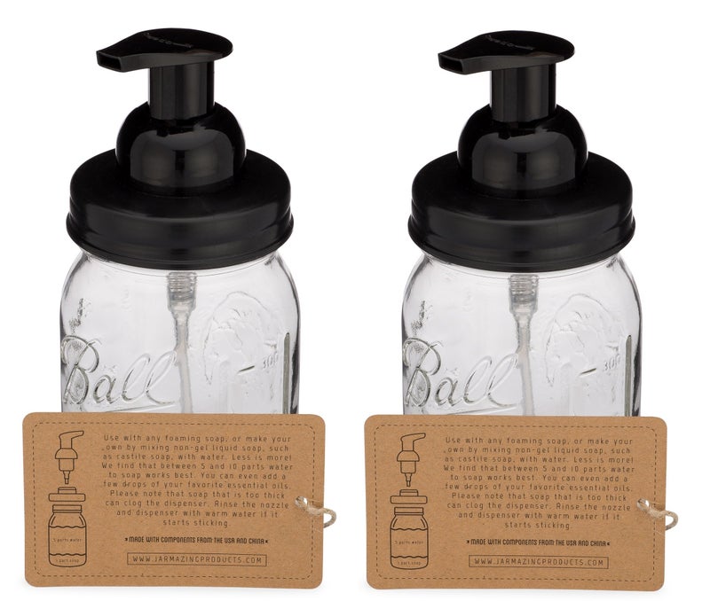 Jarmazing Products Mason Jar Foaming Soap Dispenser - Black - with 16 Ounce Ball Mason Jar - Two Pack! - Image 4