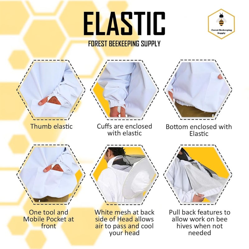 FOREST BEEKEEPING SUPPLY Beekeeping Jacket – Pullover Smock Jacket with Removable Veil, Thumb Straps, and Tool Pockets (2XL) - Image 4