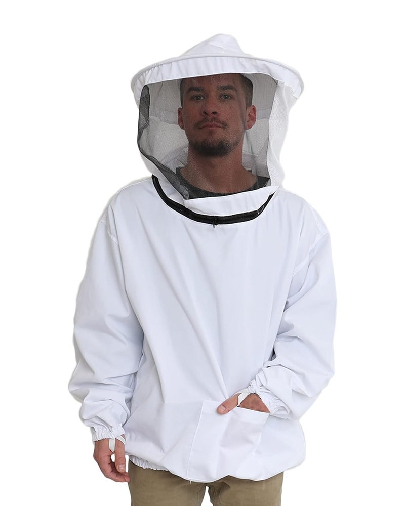 FOREST BEEKEEPING SUPPLY Beekeeping Jacket – Pullover Smock Jacket with Removable Veil, Thumb Straps, and Tool Pockets (2XL) - Image 1