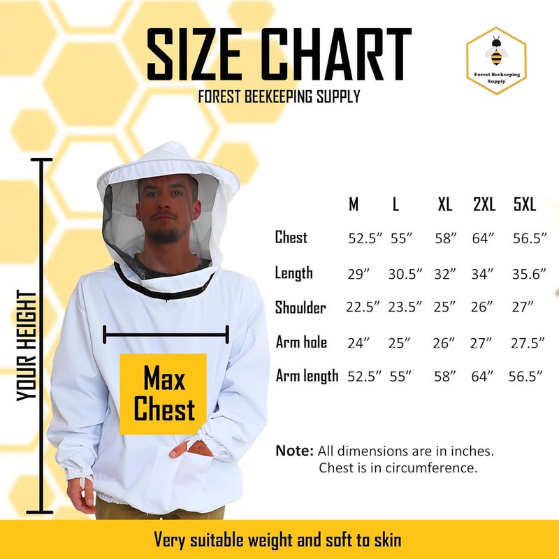 FOREST BEEKEEPING SUPPLY Beekeeping Jacket – Pullover Smock Jacket with Removable Veil, Thumb Straps, and Tool Pockets (2XL) - Image 5
