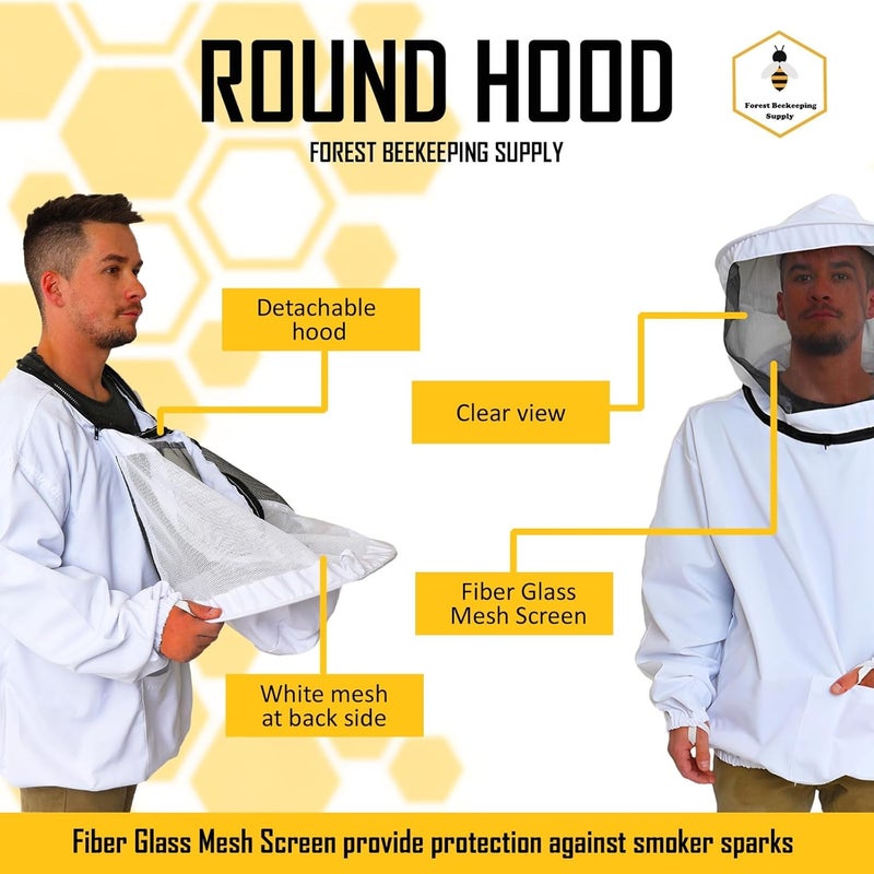 FOREST BEEKEEPING SUPPLY Beekeeping Jacket – Pullover Smock Jacket with Removable Veil, Thumb Straps, and Tool Pockets (2XL) - Image 2