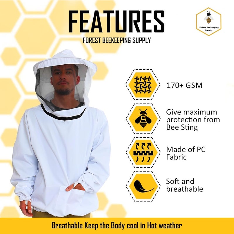 FOREST BEEKEEPING SUPPLY Beekeeping Jacket – Pullover Smock Jacket with Removable Veil, Thumb Straps, and Tool Pockets (2XL) - Image 3