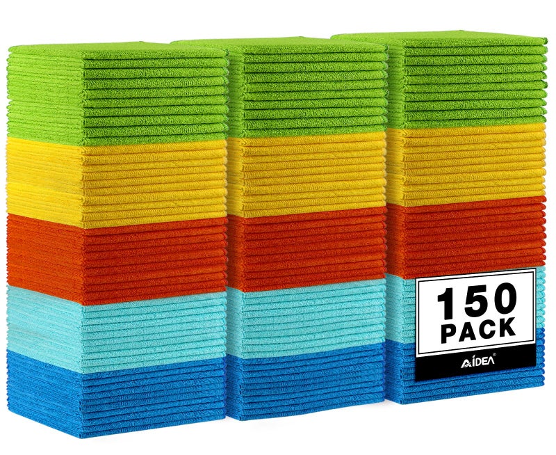 AIDEA Microfiber Cleaning Cloth 150PK Microfiber Towels for Cars Premium All Purpose Car Cloth Lint Free Rags Absorbent Towels for SUVs House Kitchen Window 1212