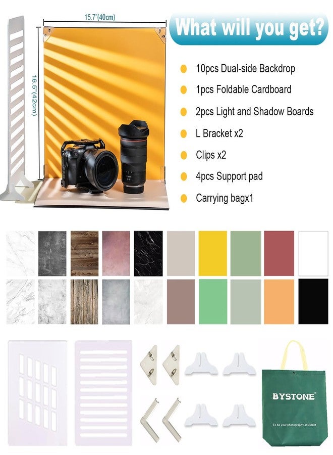 BYSTONE 10pcs/20pattern Small Product Photography Backdrops Kit Photo Background Food Photoshoot Backdrop Board with with Shadow Props(Upgrade Medium-Sized:15.7"x16.5") - Image 2