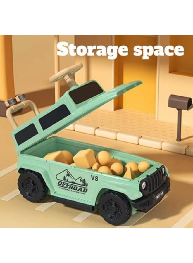 turtees سيارة جيب للأطفال من تورتيز مع مقبض سحب وصندوق تخزين | لعبة سيارة دفع للأطفال مع عجلة قيادة | مركبة ركوب متينة للأولاد والبنات (الأعمار 2–5 سنوات) - Image 3