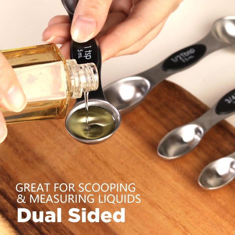 ChefAide Pack of 8 Stainless Steel Magnetic Measuring Spoons Set, Dual Sided, Stackable, Adjustable Teaspoon and Tablespoon Measure Spoon with Leveler, Kitchen Gadgets Set 5 - Image 5