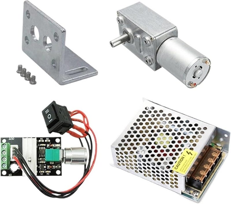 12V 50RPM Worm Gear Reduction Motor With Speed Controller And Power Supply Metal Gear 1 2 25kg - Image 1