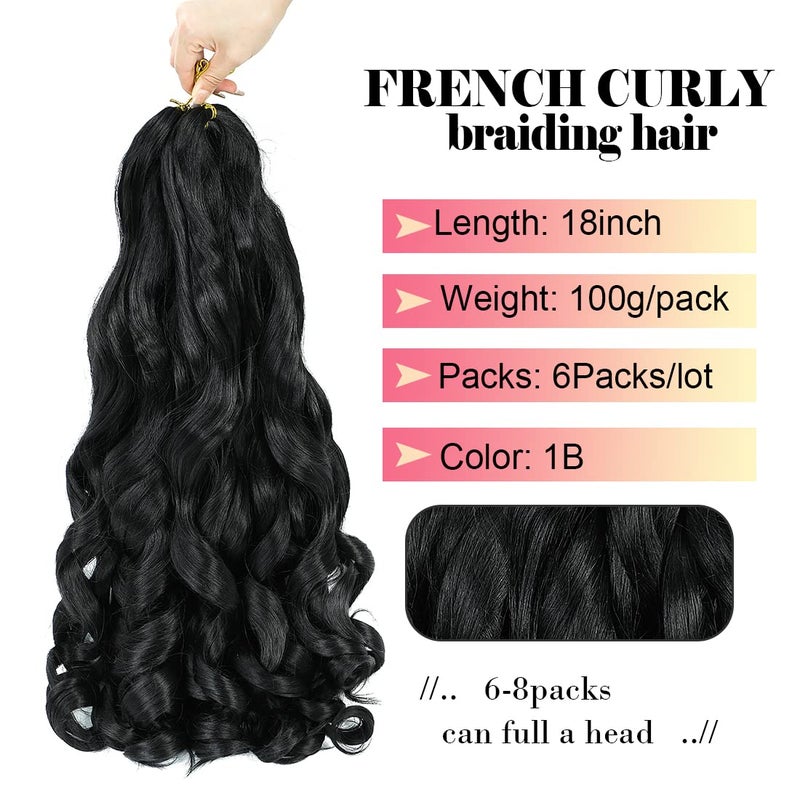 WIPPORYA 6 Packs French Curl Braiding Hair 18 Inch Loose Wave Bouncy Braiding Hair Pre Stretched 100g/pack Yaki Curly Crochet hair for Black Women Hair Extensions (1B) - Image 3