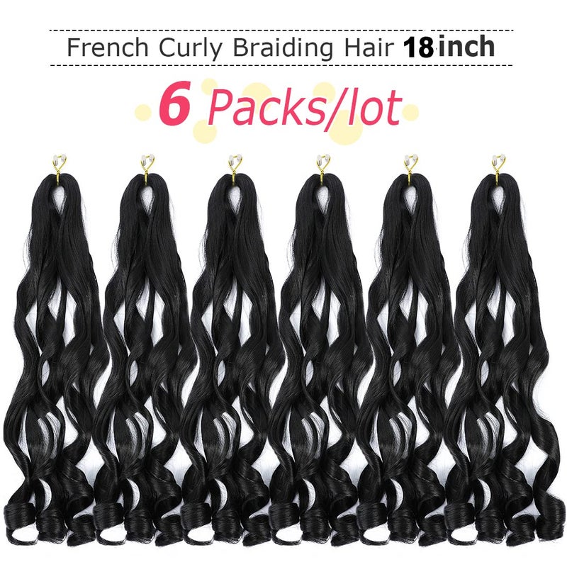 WIPPORYA 6 Packs French Curl Braiding Hair 18 Inch Loose Wave Bouncy Braiding Hair Pre Stretched 100g/pack Yaki Curly Crochet hair for Black Women Hair Extensions (1B) - Image 2