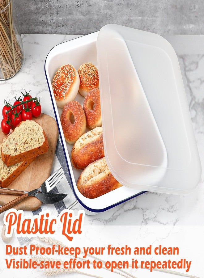 Webake Enamelware 9x13 Baking Pan Oblong Cake Pan Enameled Steel Roasting Pan Baking Dish Lasagna Pan Food Containers, Solid White with Blue Rim - Image 2