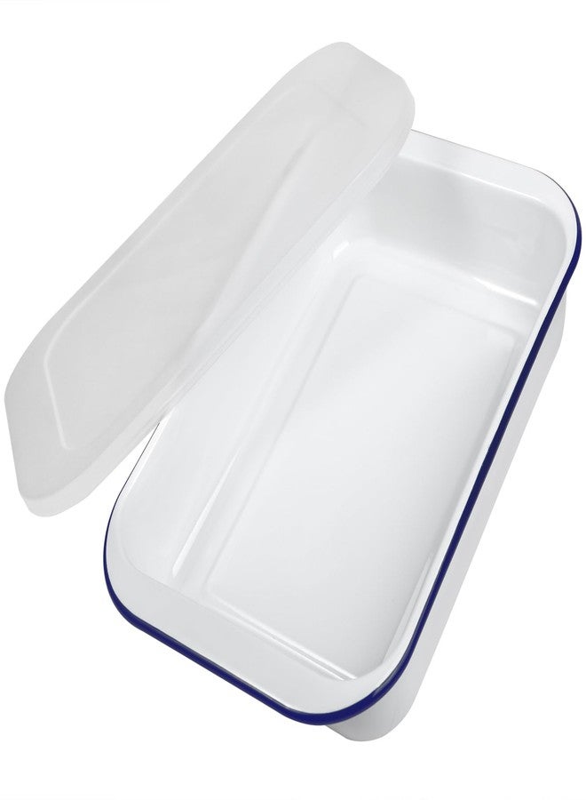 Webake Enamelware 9x13 Baking Pan Oblong Cake Pan Enameled Steel Roasting Pan Baking Dish Lasagna Pan Food Containers, Solid White with Blue Rim - Image 1