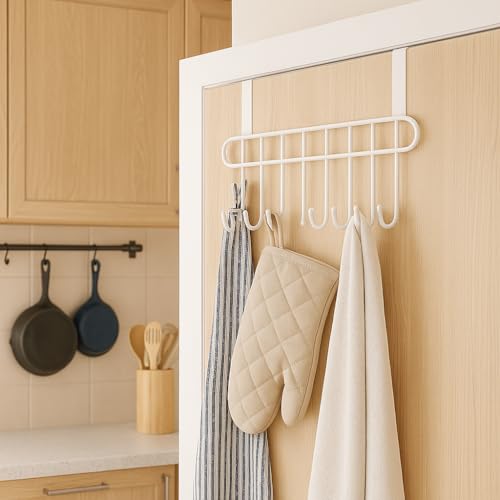 Kundi Multi-Functional Over-the-Door Hook Hanger Rack – Heavy-Duty Steel Wall Hook Organizer with 7 Hooks for Clothes, Towels, Kitchen & Bathroom (White) - Image 4