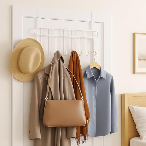 Kundi Multi-Functional Over-the-Door Hook Hanger Rack – Heavy-Duty Steel Wall Hook Organizer with 7 Hooks for Clothes, Towels, Kitchen & Bathroom (White) - Image 3