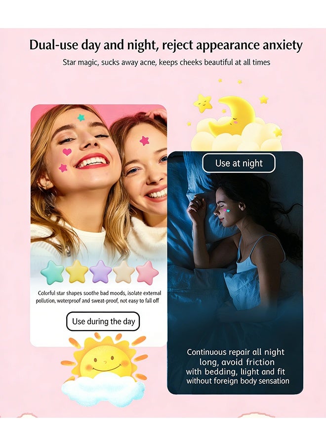 جي دي 12 ورقة من لصقات حب الشباب اللطيفة على شكل نجمة، أغطية ملونة من مادة الهيدروكولويد لحب الشباب للوجه، تمتص السوائل وتقلل الاحمرار للوجه والبشرة لتغطية حب الشباب والعيوب (240 لصقة) - Image 4
