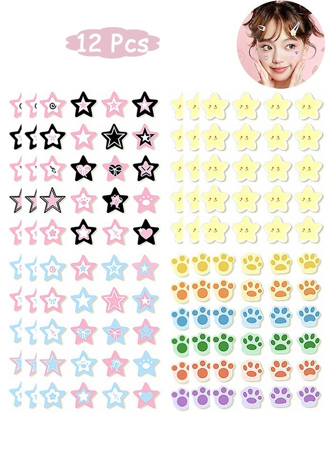 جي دي 12 ورقة من لصقات حب الشباب اللطيفة على شكل نجمة، أغطية ملونة من مادة الهيدروكولويد لحب الشباب للوجه، تمتص السوائل وتقلل الاحمرار للوجه والبشرة لتغطية حب الشباب والعيوب (240 لصقة) - Image 1