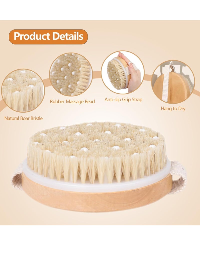 فلوشرينيك فرشاة جافة لتنظيف الجسم بالفرشاة الجافة لتصريف السائل اللمفاوي، فرشاة جافة للجسم ثنائية الاستخدام وفرشاة استحمام بشعيرات طبيعية، فرشاة تقشير للجسم للتدليك وإزالة الجلد الميت والسيلوليت - Image 2