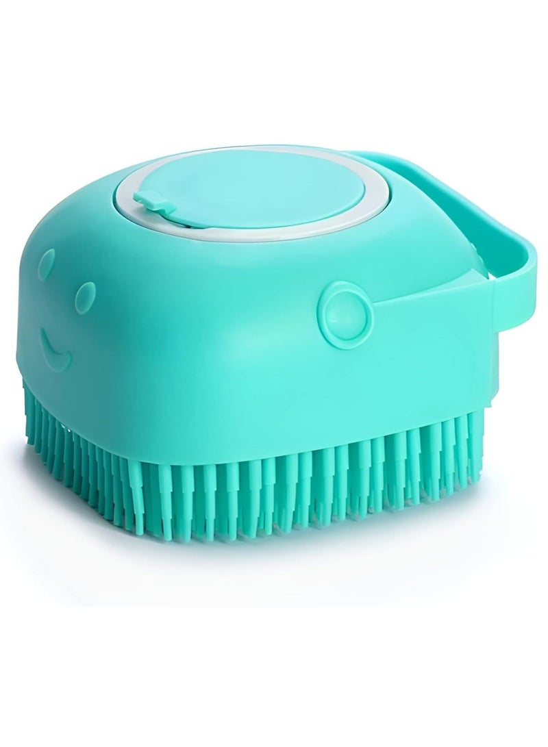 مارك ستور فرشاة حمام الحيوانات الأليفة بشعيرات سيليكون ناعمة، فرشاة تنظيف 2 في 1 للكلاب والقطط، موزع شامبو، تدليك لطيف، سهلة التنظيف، قبضة غير قابلة للانزلاق - Image 1