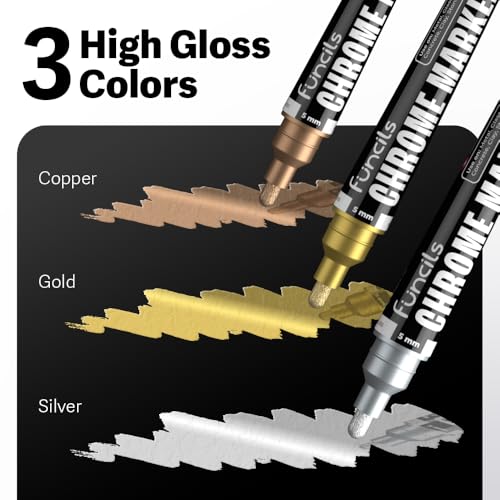 Funcils Liquid Chrome Paint Pen 4 Dual Tip Mirror Effect Metallic Markers with 2 Silver 1 Copper 1 Gold Reflective Marker for Metal Plastic Glass Resin Art DIY Crafts Model Touch Up Paint - Image 3