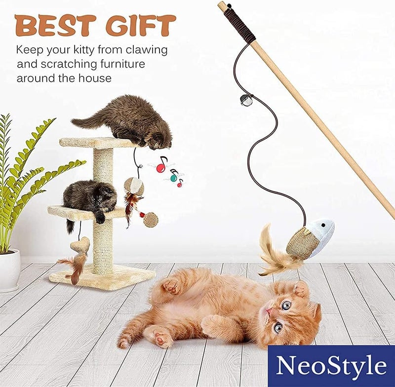 NeoStyle Cat Stick Toy,String Cat Toy,Cat Feather Wand Toy,Cat Interactive Toy,Bell Pole Toy Feather Tease, Cat Toys for Indoor Cats Cat Teaser Cat String Toy (Flax Mouse) - Image 5