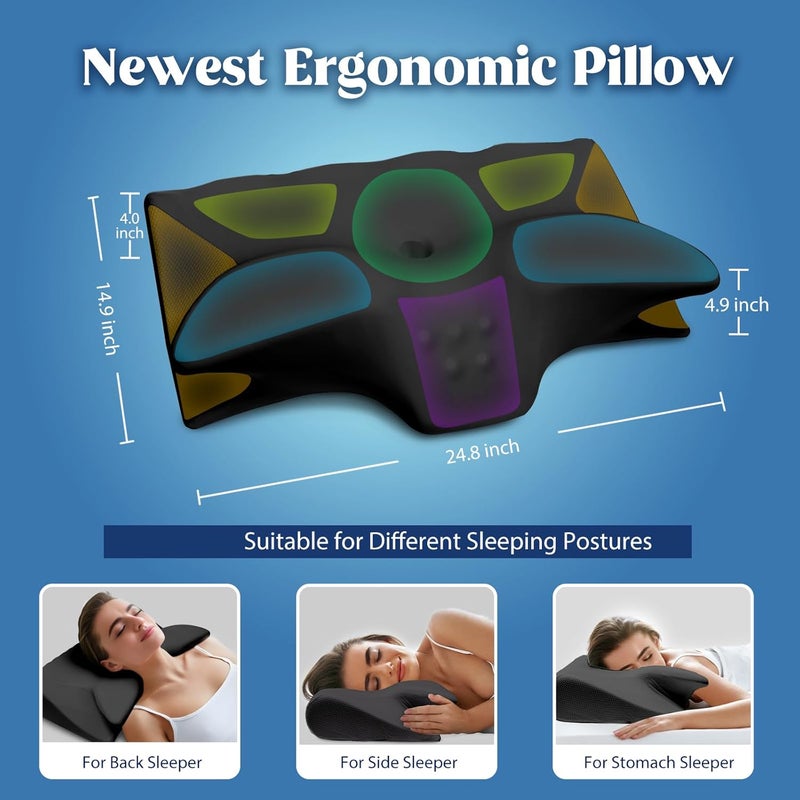 BEDCOOL Cervical Neck Pillow for Pain Relief,Ergonomic Contour Memory Foam Pillows for Sleeping,Cooling odorless Neck Support Pillow for Side Back Stomach Sleeper,with Washable Pillowcase,Black - Image 4