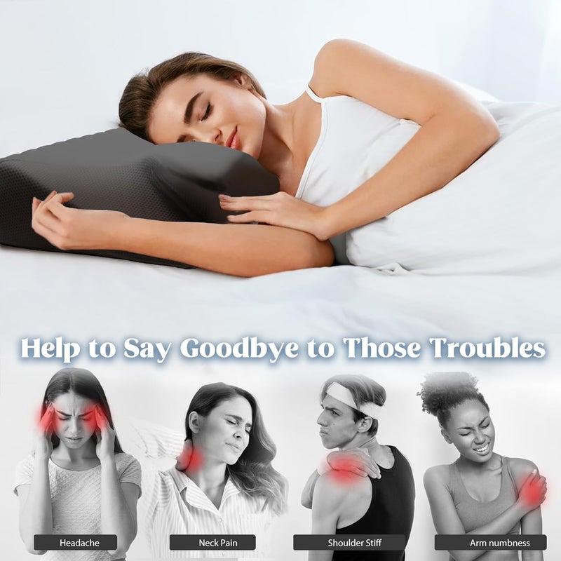 BEDCOOL Cervical Neck Pillow for Pain Relief,Ergonomic Contour Memory Foam Pillows for Sleeping,Cooling odorless Neck Support Pillow for Side Back Stomach Sleeper,with Washable Pillowcase,Black - Image 5