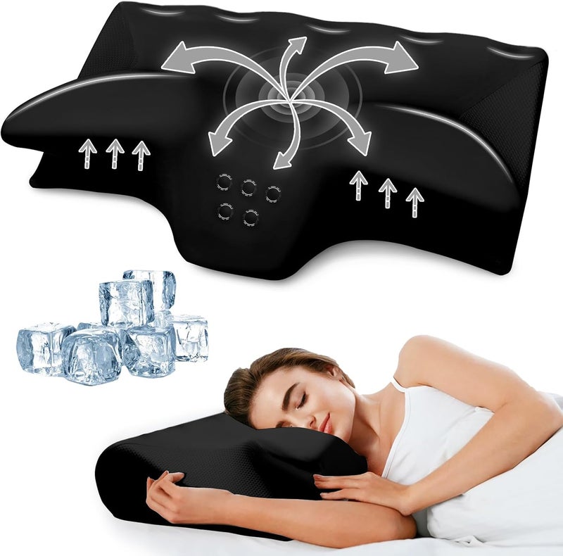 BEDCOOL Cervical Neck Pillow for Pain Relief,Ergonomic Contour Memory Foam Pillows for Sleeping,Cooling odorless Neck Support Pillow for Side Back Stomach Sleeper,with Washable Pillowcase,Black - Image 1