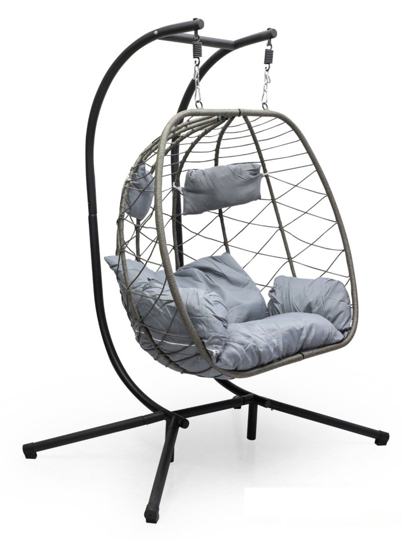 KARNAK Foldable 2-Person Double Egg Swing Chawith Stand – Wicker Rattan Hanging Chair with Random Cushion & Pillow  - Image 2