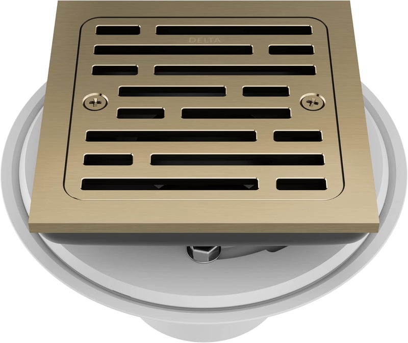 Delta Faucet 4 Inch Tile-In Square Shower Floor Drain Gold, Shower Drain Kit, Square Shower Drain, Chrome Shower Drain, Shower Floor Drain, Champagne Gold DT062412-CZ - Image 1