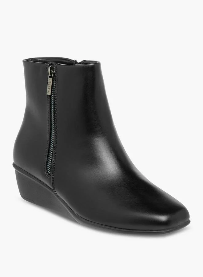 سيليست Women's Solid Wedge Heel Ankle Boots with Zip Closure