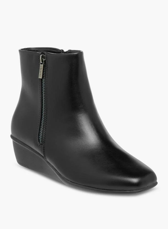 Celeste Women's Solid Wedge Heel Ankle Boots with Zip Closure