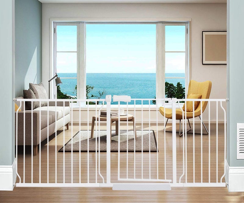 ALLAIBB ALLAIBB Extra Wide Pressure Mounted Baby Gate Walk Through Child Kids Safety Toddler Tension White Long Large Pet Dog Gates with Extension for doorways Kitchen and Living Room 71657638182194cm 