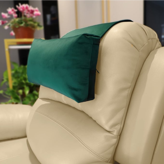 NONSLIP HEAD PILLOW FOR RECLINERS NECK SUPPORT CUSHION WITH VELVET COVER FOR PAIN RELIEF AT HOME OFFICE AND TRAVEL GREEN