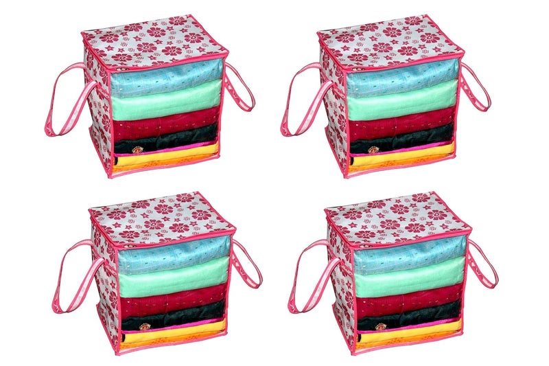Garments Protector Saree coverClothes Storage Bag with Dust Protection Front Clear window Zip Closure for MultiPurpose Clothing Storage Bag Pack of 4 - Image 1