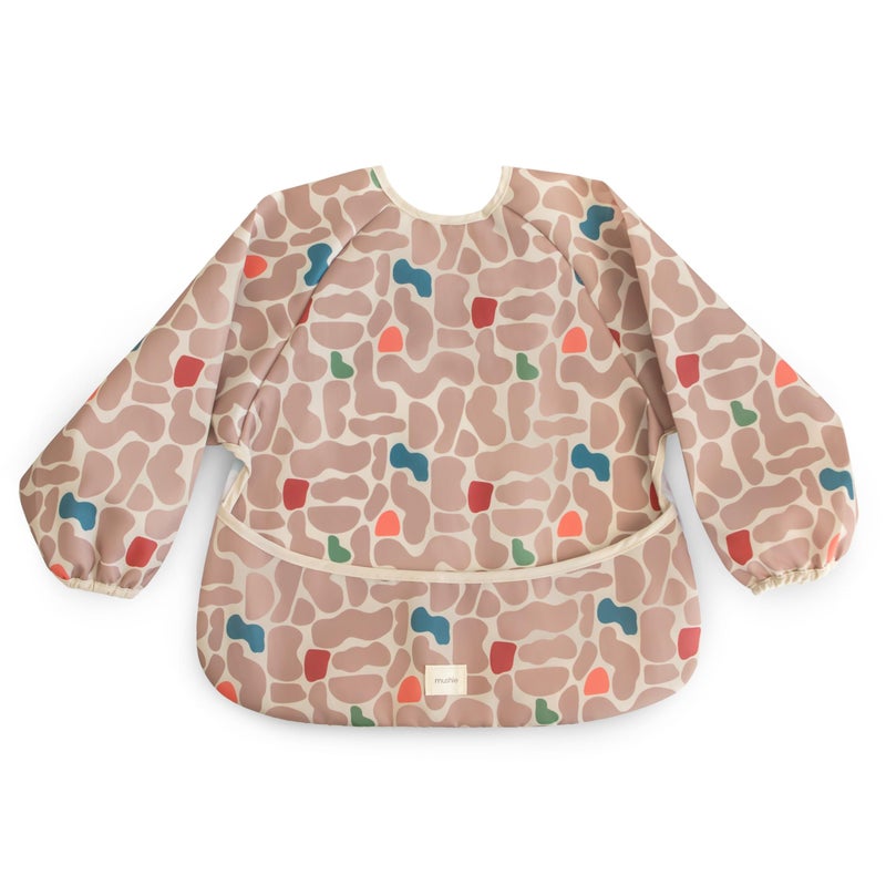 mushie Long Sleeve Baby Bib | Water Resistant Adjustable Fit for Ages 6-24 Months (Abstract Blob) - Image 1