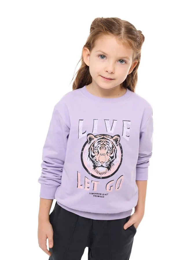 victor and jane Victor And Jane Girls Purple Tiger Graphic Print Sweatshirt