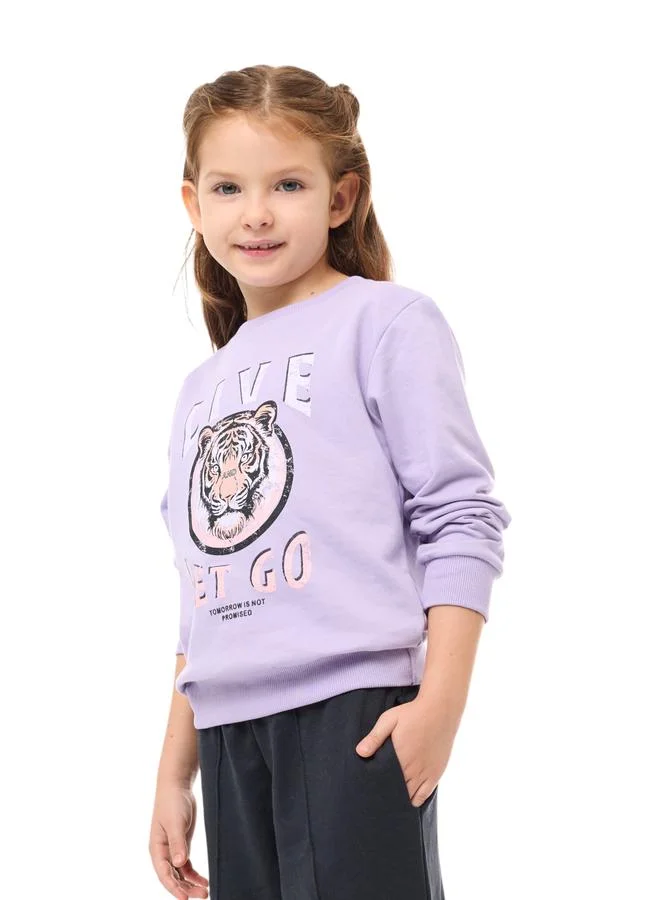victor and jane Victor And Jane Girls Purple Tiger Graphic Print Sweatshirt
