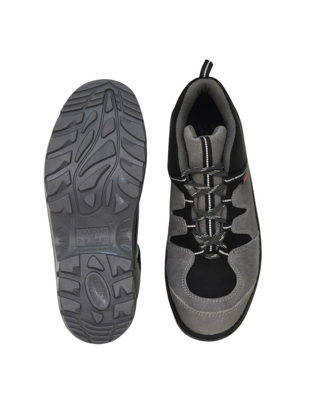 KARAM FS211 Suede Buff Leather Safety Shoes for Men | Double Density | Steel Toe Cap | Antistatic, Antislip & Oil Resistant | Grey | Size-09 - Image 5