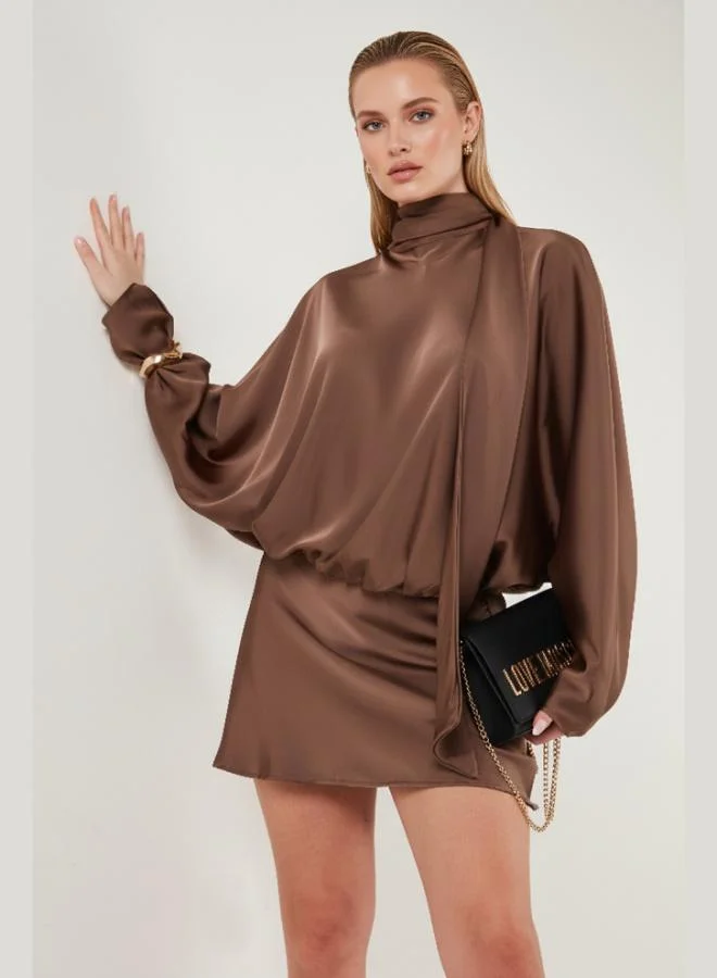 Lela Lela Standard Fit Tie-Up High Neck Satin Dress Women's Dress 59135520