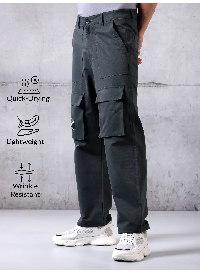 Beyoung Dark Grey Utility Cargo Pants for Men