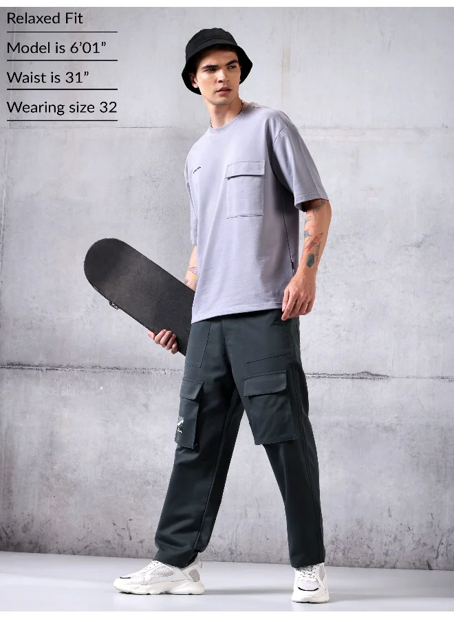 Beyoung Dark Grey Utility Cargo Pants for Men