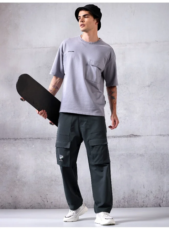 Beyoung Dark Grey Utility Cargo Pants for Men