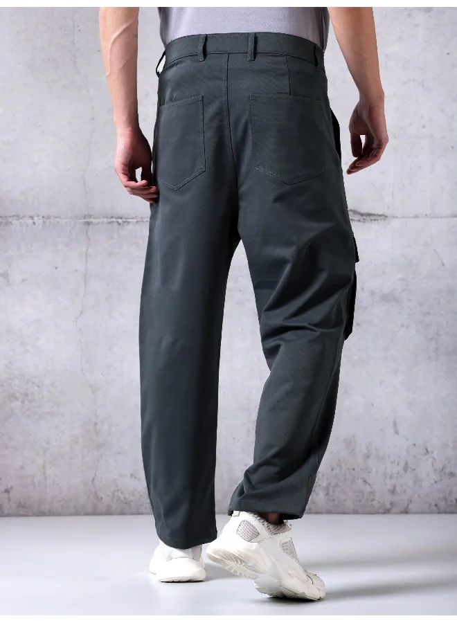 Beyoung Dark Grey Utility Cargo Pants for Men