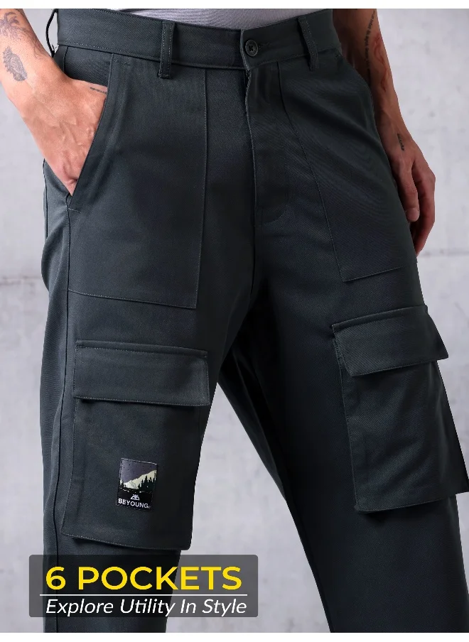 بيونغ Dark Grey Utility Cargo Pants for Men