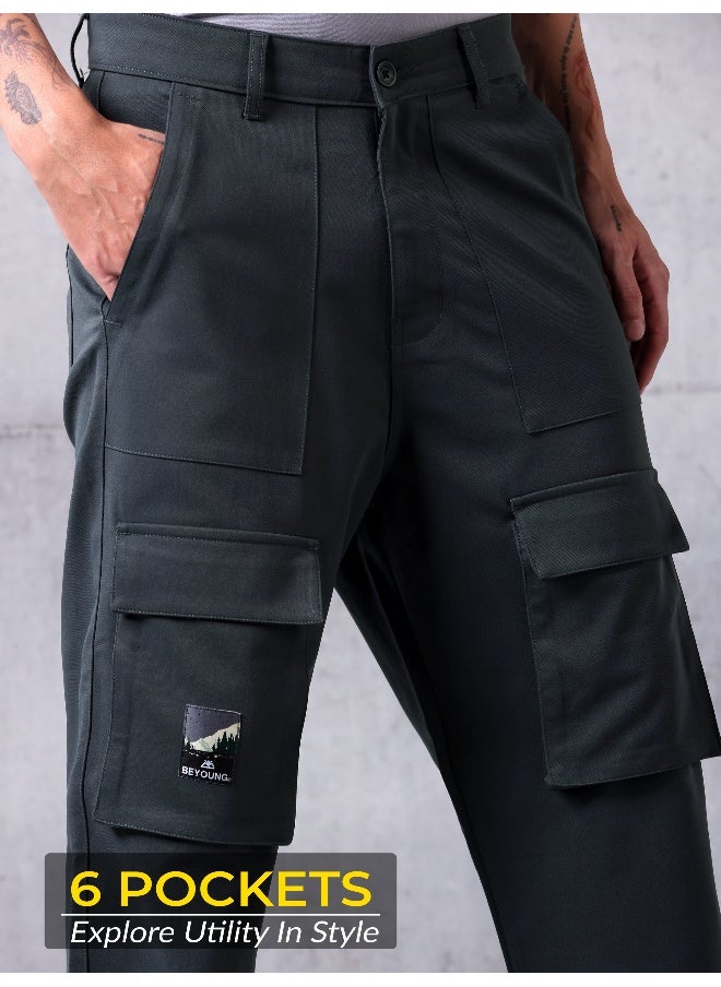 Beyoung Dark Grey Utility Cargo Pants for Men  - Image 2