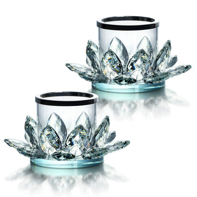 CLEAR LOTUS HURRICANE CANDLE HOLDER FLOWER CANDLE TEALIGHT HOLDER CANDLESTICK SET OF 2 VOTIVE CANDLE HOLDER