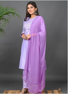 Riara Riara Embroidery Women Kurti With Pant And Dupatta Lavender Round Neck 2XL  - Image 2