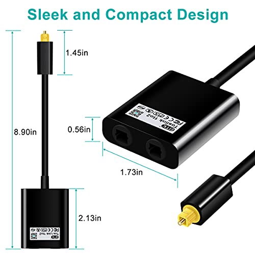 EMK Optical Splitter, Optical Adapter Compatible with Home Theater, Sound bar,Speaker,Xbox 360,Playstation,TV, DVD Player and More (Splitter-1x2) - Black - Image 2