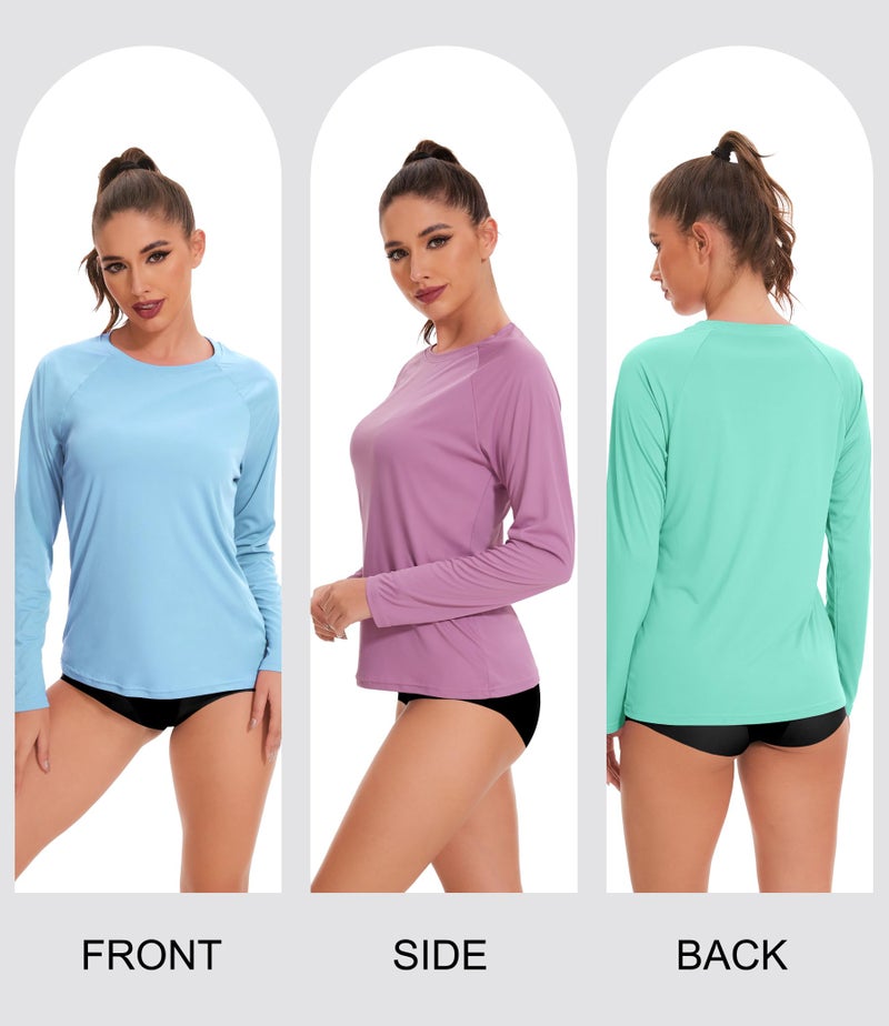 Kinglaman 4 Pack Rash Guard for Women UPF 50+ SPF UV Sun Protection Long Sleeve Swim Shirt Workout Hiking Tops 1 Gray 1 Blue 1 Green 1 Pink X-Large - Image 3